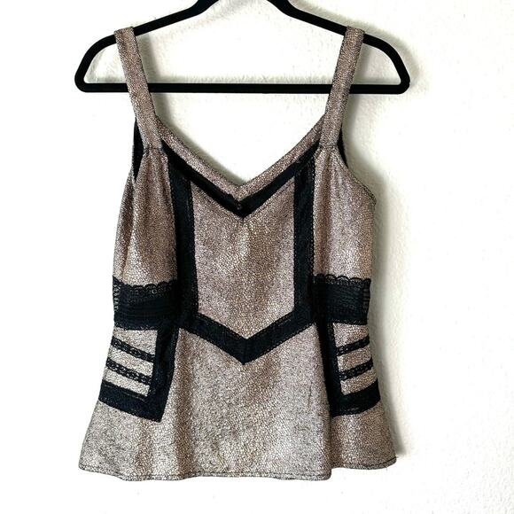 BKE Boutique Metallic Gold & Black Lace Cut Out Top Size Medium - Picture 2 of 4